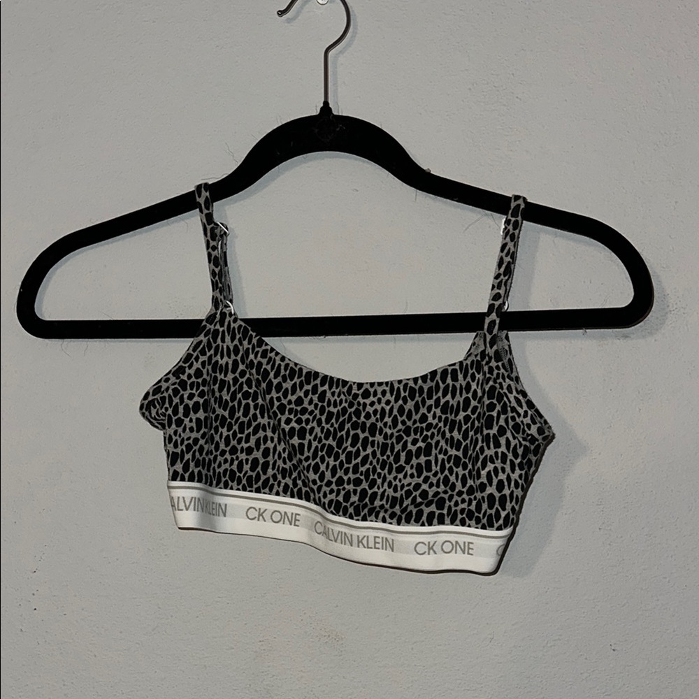 Calvin Klein Black and White Fitted Crop Tank Top